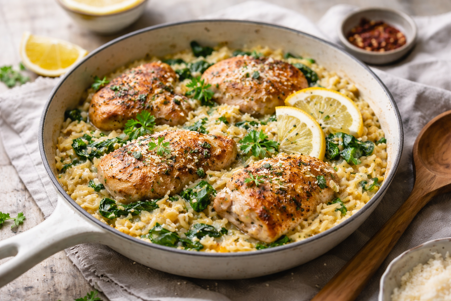 I’m Tired Dinner: Lemon Garlic Chicken & Orzo (One Pan)